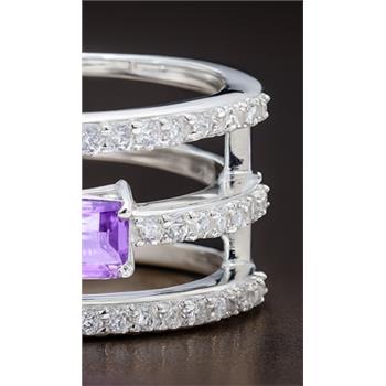 NO RESERVE 1.95 Ct Octagon Amethyst, Cubic Zirconia 925 Sterling Silver Ring