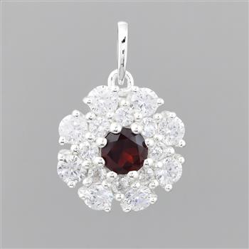 NO RESERVE 1.97 Ct Round Garnet, Cubic Zirconia 925 Sterling Silver Pendant
