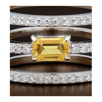 NO RESERVE 1.99 Ct Octagon Citrine, Cubic Zirconia 925 Sterling Silver Ring