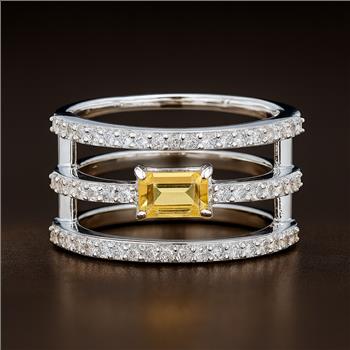 NO RESERVE 1.99 Ct Octagon Citrine, Cubic Zirconia 925 Sterling Silver Ring