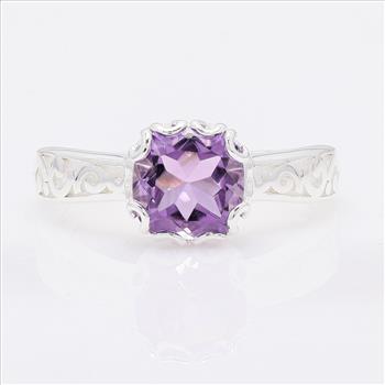 NO RESERVE 2.02 Ct Cushion Amethyst 925 Sterling Silver Ring