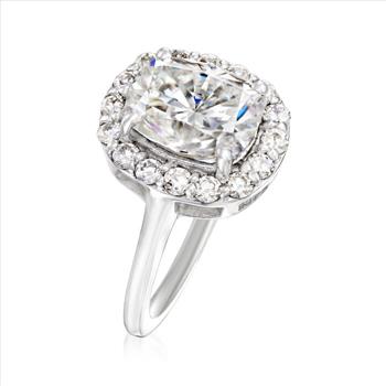 NO RESERVE 2.032 ct. t.w. Moissanite Halo Ring in Sterling Silver. Size 6
