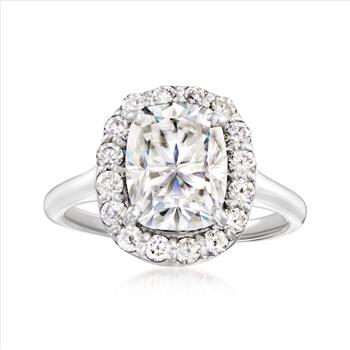 NO RESERVE 2.032 ct. t.w. Moissanite Halo Ring in Sterling Silver. Size 6