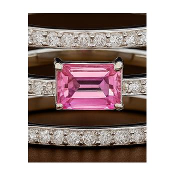 NO RESERVE 2.12 Ct Octagon Pink Topaz, Cubic Zirconia 925 Sterling Silver Ring