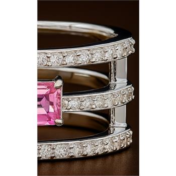 NO RESERVE 2.12 Ct Octagon Pink Topaz, Cubic Zirconia 925 Sterling Silver Ring