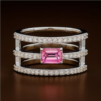 NO RESERVE 2.12 Ct Octagon Pink Topaz, Cubic Zirconia 925 Sterling Silver Ring