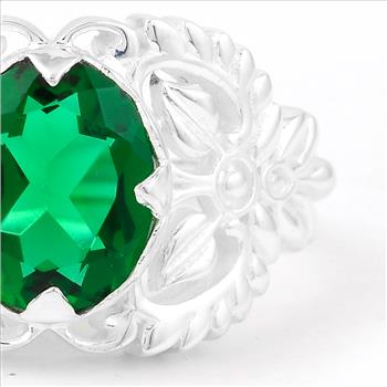 NO RESERVE 2.15 Ct Oval Created Emerald 925 Sterling Silver Ring