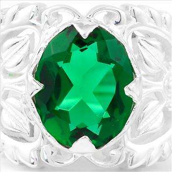 NO RESERVE 2.15 Ct Oval Created Emerald 925 Sterling Silver Ring