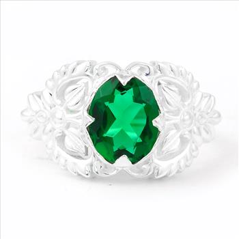 NO RESERVE 2.15 Ct Oval Created Emerald 925 Sterling Silver Ring