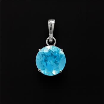 NO RESERVE 2.16 Ct Round Blue Topaz 925 Sterling Silver Pendant