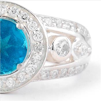 NO RESERVE 2.19 Ct Round Pariba Topaz, Cubic Zirconia 925 Sterling Silver Ring