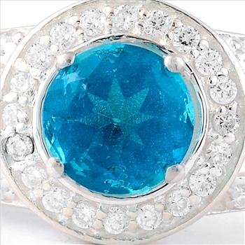 NO RESERVE 2.19 Ct Round Pariba Topaz, Cubic Zirconia 925 Sterling Silver Ring