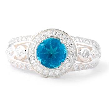 NO RESERVE 2.19 Ct Round Pariba Topaz, Cubic Zirconia 925 Sterling Silver Ring