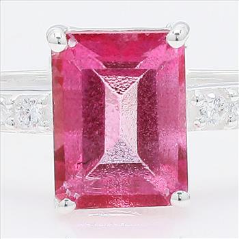 NO RESERVE 2.26 Ct Octagon Pink Topaz, Cubic Zirconia 925 Sterling Silver Ring