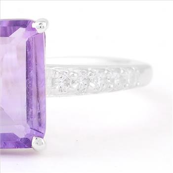 NO RESERVE 2.27 Ct Octagon Amethyst, Cubic Zirconia 925 Sterling Silver Ring