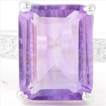 NO RESERVE 2.27 Ct Octagon Amethyst, Cubic Zirconia 925 Sterling Silver Ring