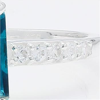NO RESERVE 2.28 Ct Octagon Paraiba Topaz, Cubic Zirconia 925 Sterling Silver Ring
