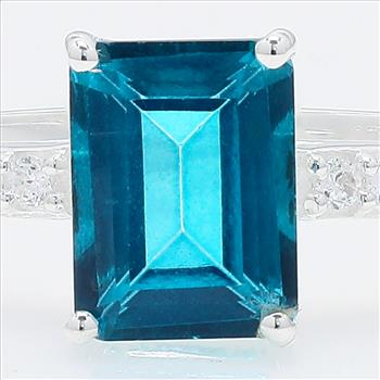 NO RESERVE 2.28 Ct Octagon Paraiba Topaz, Cubic Zirconia 925 Sterling Silver Ring