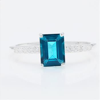NO RESERVE 2.28 Ct Octagon Paraiba Topaz, Cubic Zirconia 925 Sterling Silver Ring