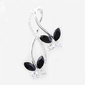 NO RESERVE 2.33 Ct Marquise Black Spinal, White Topaz, Cubic Zirconia 925 Sterling Silver Pendant