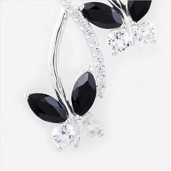 NO RESERVE 2.33 Ct Marquise Black Spinal, White Topaz, Cubic Zirconia 925 Sterling Silver Pendant