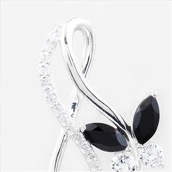 NO RESERVE 2.33 Ct Marquise Black Spinal, White Topaz, Cubic Zirconia 925 Sterling Silver Pendant