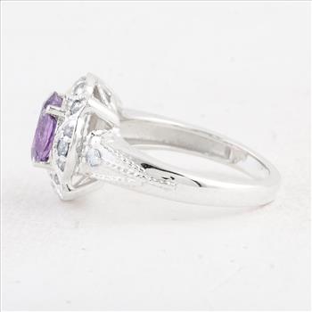 NO RESERVE 2.38 Ct Round Amethyst 925 Sterling Silver Ring