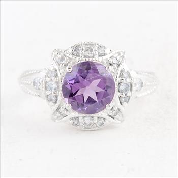 NO RESERVE 2.38 Ct Round Amethyst 925 Sterling Silver Ring