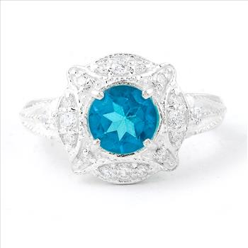 NO RESERVE 2.40 Ct Round Pariba Topaz, Cubic Zirconia 925 Sterling Silver Ring