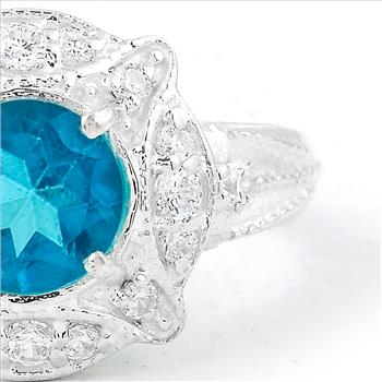 NO RESERVE 2.40 Ct Round Pariba Topaz, Cubic Zirconia 925 Sterling Silver Ring