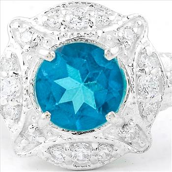 NO RESERVE 2.40 Ct Round Pariba Topaz, Cubic Zirconia 925 Sterling Silver Ring