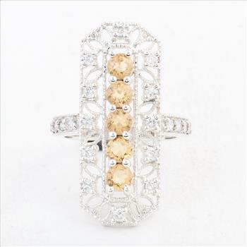 NO RESERVE 2.42 Ct Round Citrine 925 Sterling Silver Ring