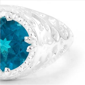 NO RESERVE 2.42 Ct Round Paraiba Topaz 925 Sterling Silver Ring