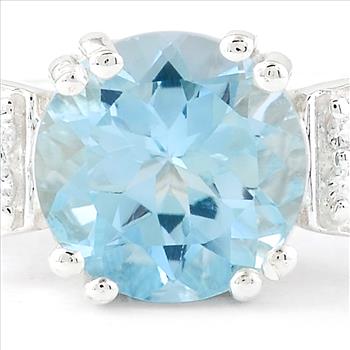 NO RESERVE 2.44 Ct Round Swiss Blue Topaz, Cubic Zirconia 925 Sterling Silver Ring