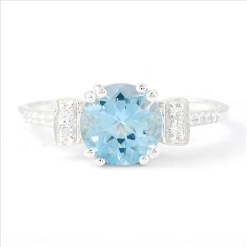NO RESERVE 2.44 Ct Round Swiss Blue Topaz, Cubic Zirconia 925 Sterling Silver Ring