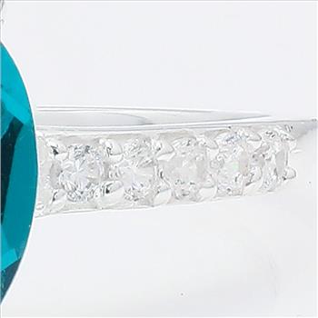 NO RESERVE 2.51 Ct Oval Created Paraiba Topaz, Cubic Zirconia 925 Sterling Silver Ring