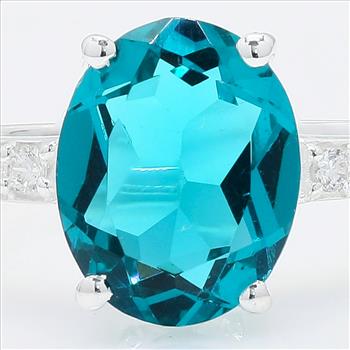 NO RESERVE 2.51 Ct Oval Created Paraiba Topaz, Cubic Zirconia 925 Sterling Silver Ring