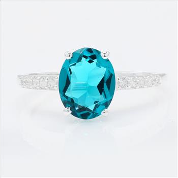 NO RESERVE 2.51 Ct Oval Created Paraiba Topaz, Cubic Zirconia 925 Sterling Silver Ring