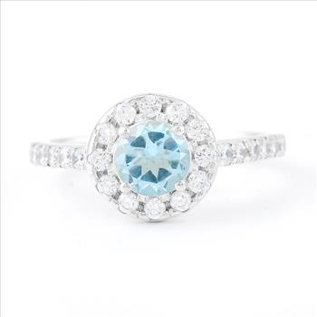 NO RESERVE 2.54 Ct Round Swiss Blue Topaz, Cubic Zirconia, 925 Sterling Silver Ring