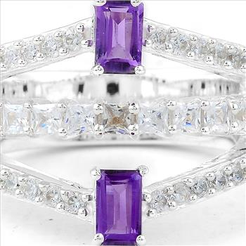 NO RESERVE 2.56 Ct Octagon Amethyst, Cubic Zirconia 925 Sterling Silver Ring