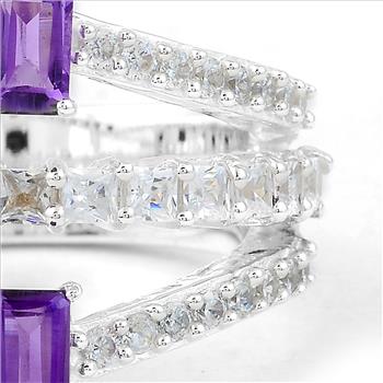 NO RESERVE 2.56 Ct Octagon Amethyst, Cubic Zirconia 925 Sterling Silver Ring