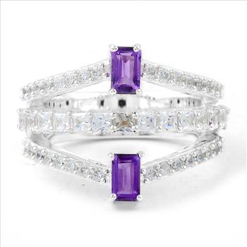 NO RESERVE 2.56 Ct Octagon Amethyst, Cubic Zirconia 925 Sterling Silver Ring