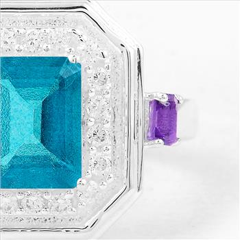 NO RESERVE 2.57 Ct Octagon Pariba Topaz, Amethyst, Cubic Zirconia 925 Sterling Silver Ring