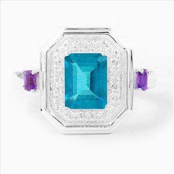 NO RESERVE 2.57 Ct Octagon Pariba Topaz, Amethyst, Cubic Zirconia 925 Sterling Silver Ring