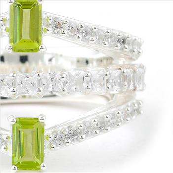 NO RESERVE 2.62 Ct Octagon Peridot, Cubic Zirconia 925 Sterling Silver Ring