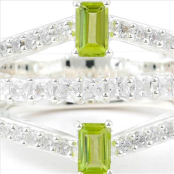 NO RESERVE 2.62 Ct Octagon Peridot, Cubic Zirconia 925 Sterling Silver Ring
