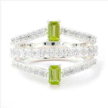 NO RESERVE 2.62 Ct Octagon Peridot, Cubic Zirconia 925 Sterling Silver Ring