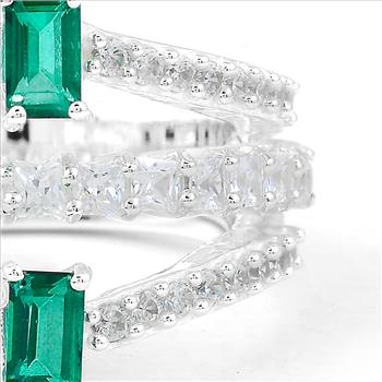 NO RESERVE 2.67 Ct Octagon Green Topaz, Cubic Zirconia 925 Sterling Silver Ring