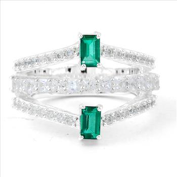 NO RESERVE 2.67 Ct Octagon Green Topaz, Cubic Zirconia 925 Sterling Silver Ring