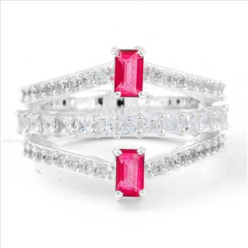 NO RESERVE 2.70 Ct Octagon Pink Topaz, Cubic Zirconia 925 Sterling Silver Ring